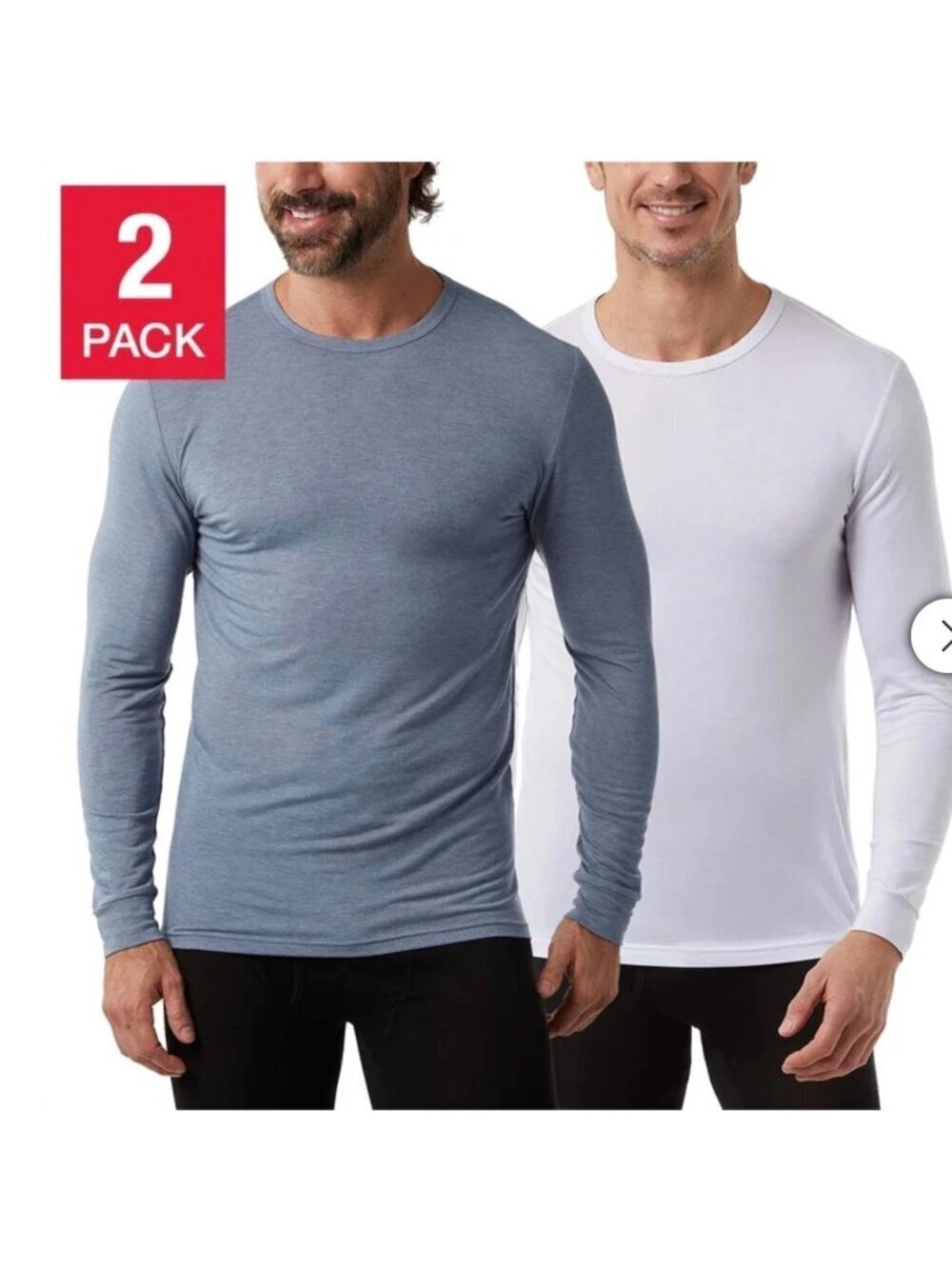 32 Degrees Heat Men's S 2-Pack Long Sleeve Crew Neck White & Heather Blue d1767